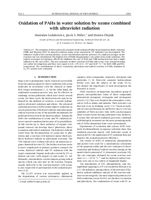 (PDF) Oxidation of PAHs in water solution by ozone combined with ...