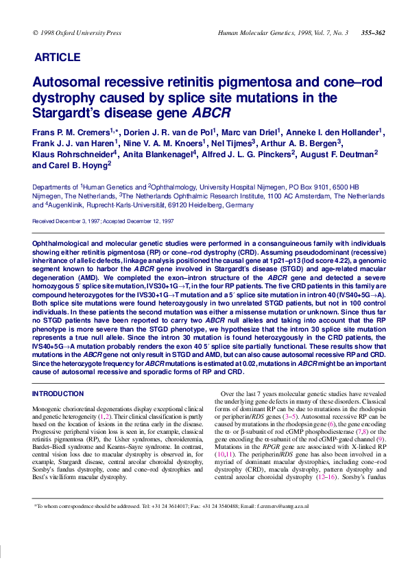 (PDF) Autosomal recessive retinitis pigmentosa and cone-rod dystrophy ...