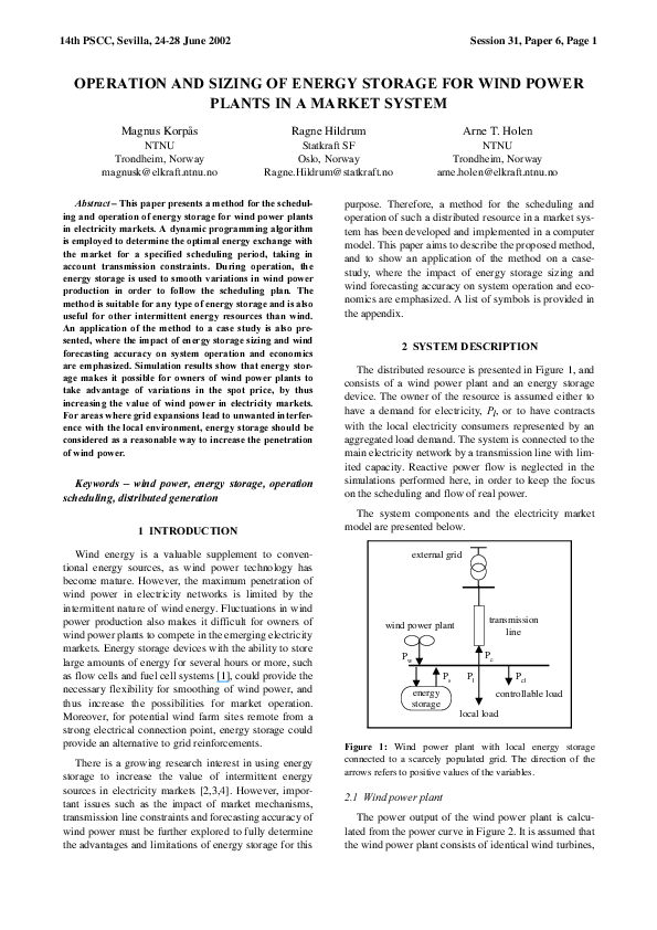(PDF) Operation and sizing of energy storage for wind power plants in a ...
