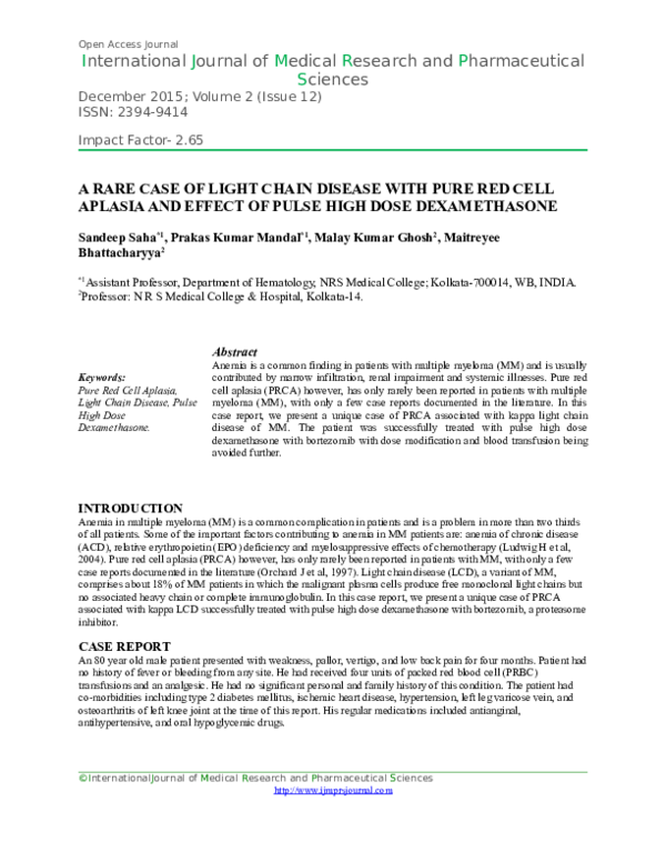 A RARE CASE OF LIGHT CHAIN DISEASE WITH PURE RED CELL APLASIA AND