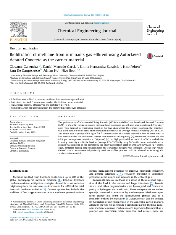 (PDF) Biofiltration of Methane from Ruminants Gas Effluent Using ...