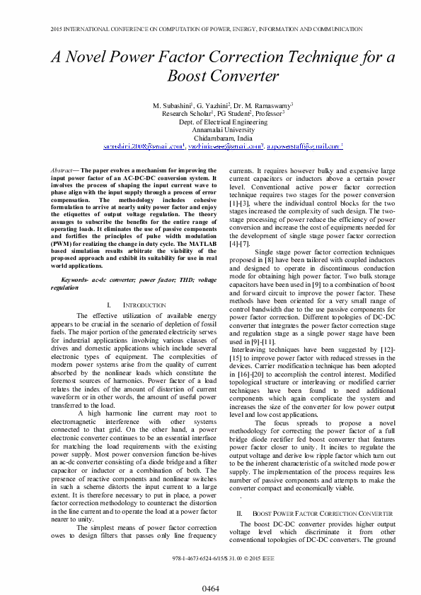 (PDF) A Novel Power Factor Correction Technique for a Boost Converter