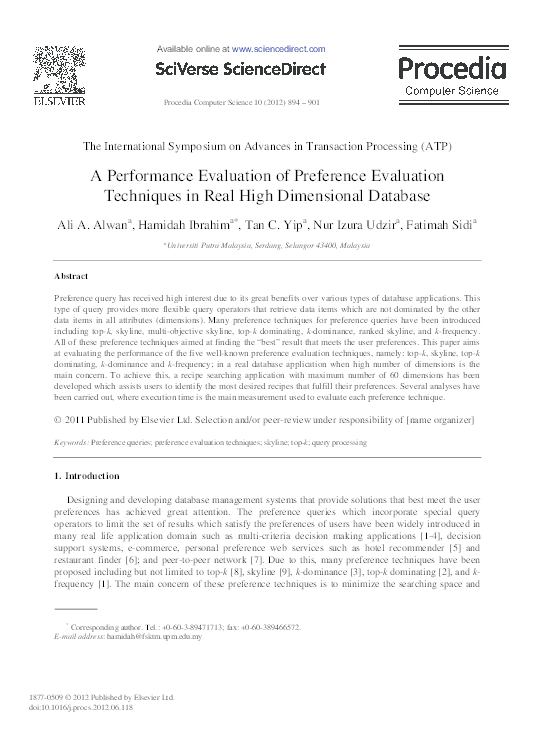 (PDF) A Performance Evaluation of Preference Evaluation Techniques in ...
