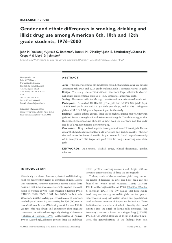 (PDF) Gender and ethnic differences in smoking, drinking and illicit ...