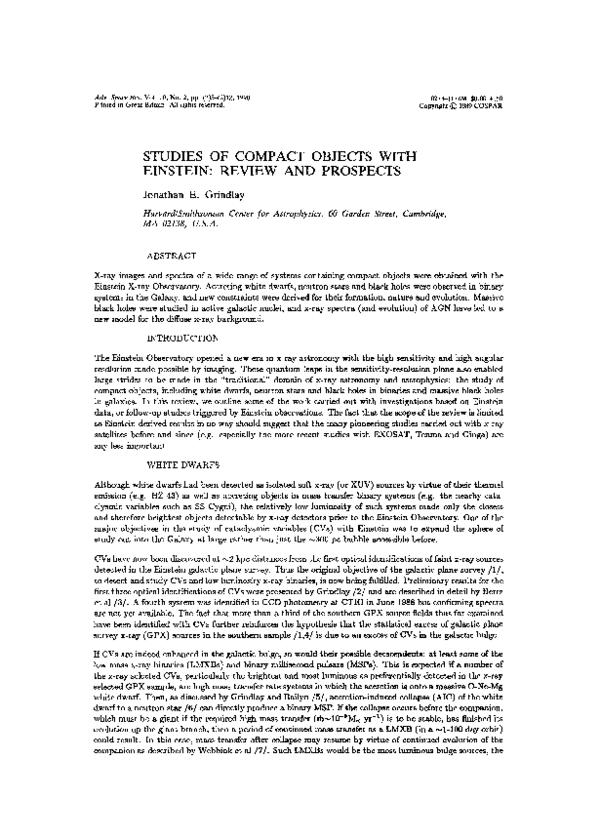 (PDF) Studies of compact objects with Einstein: Review and prospects