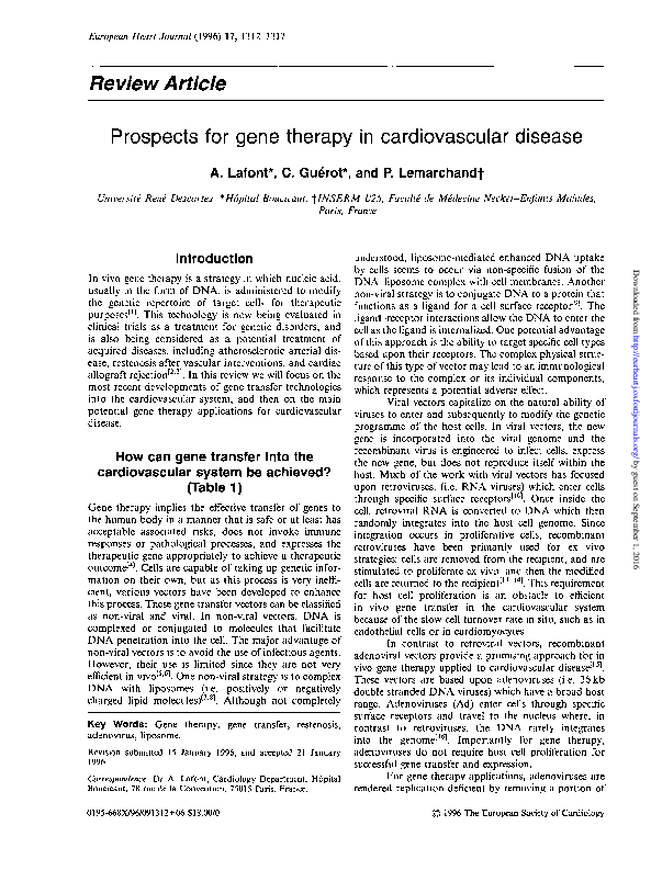 (PDF) Prospects for gene therapy in cardiovascular disease