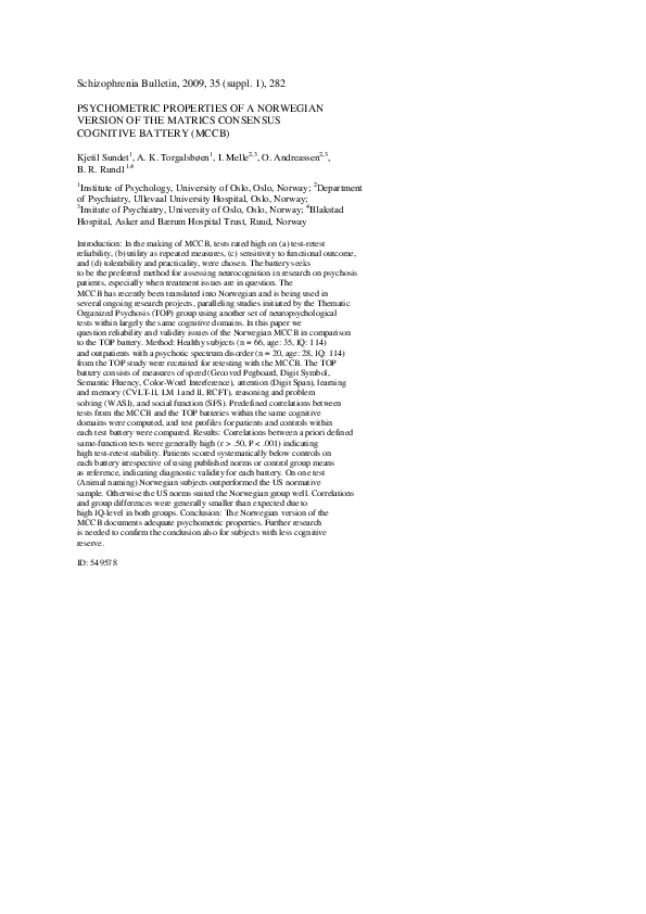 (PDF) Psychometric properties of a Norwegian version of the Matrics ...