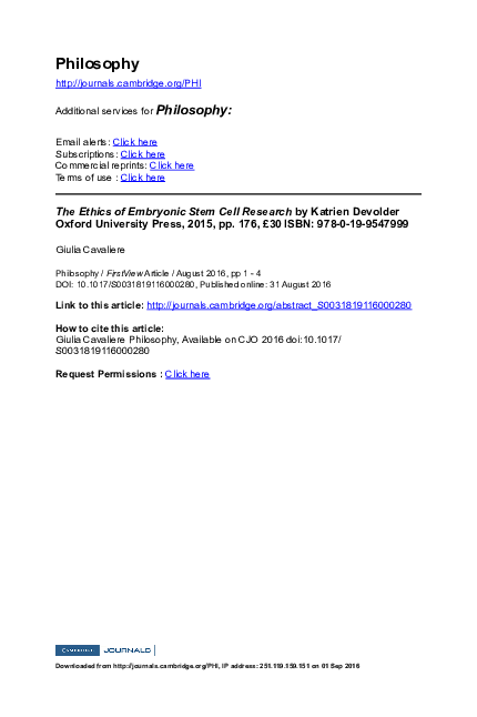 (PDF) The Ethics of Embryonic Stem Cell Research by Katrien Devolder ...
