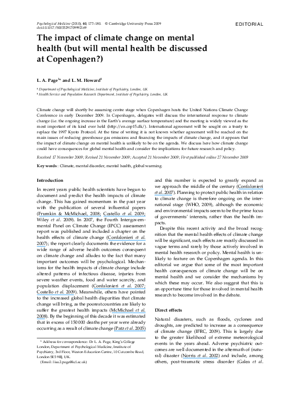 (PDF) The impact of climate change on mental health (but will mental ...