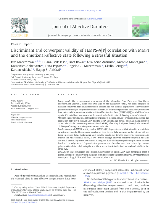 (PDF) Discriminant and convergent validity of TEMPS-A[P] correlation ...