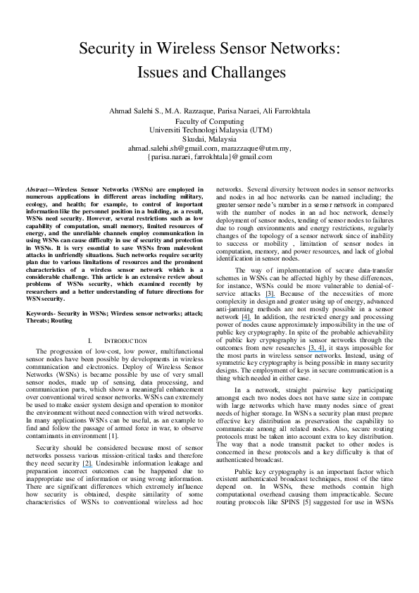 (PDF) Security in wireless sensor networks: Issues and challanges