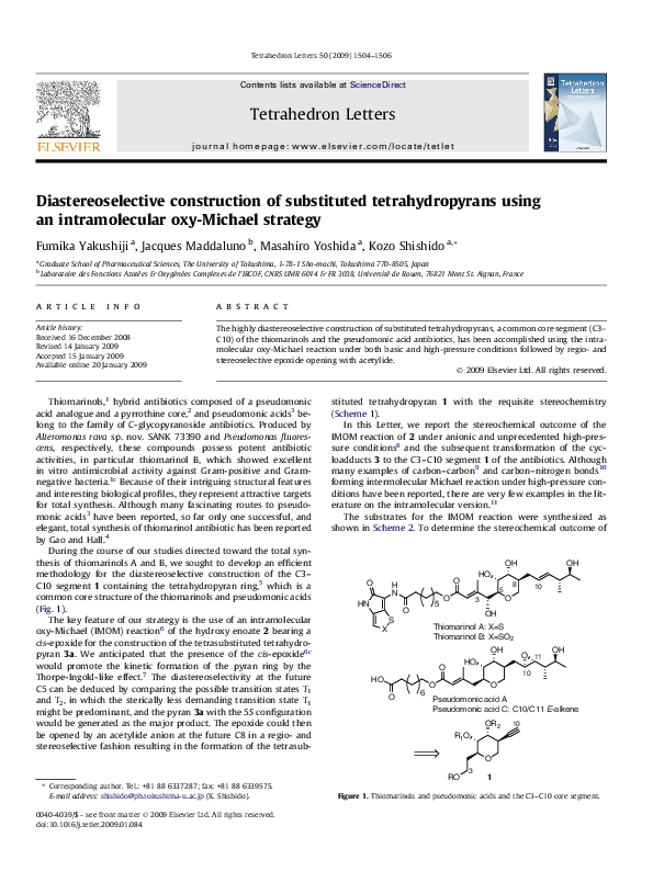 (PDF) Diastereoselective construction of substituted tetrahydropyrans ...