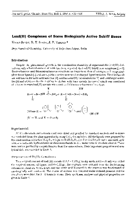 (PDF) Lead(II) Complexes of Some Biologically Active Schiff Bases