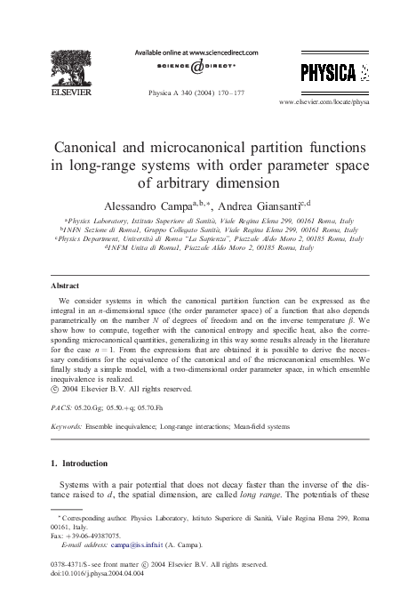 (PDF) Canonical and microcanonical partition functions in long-range ...