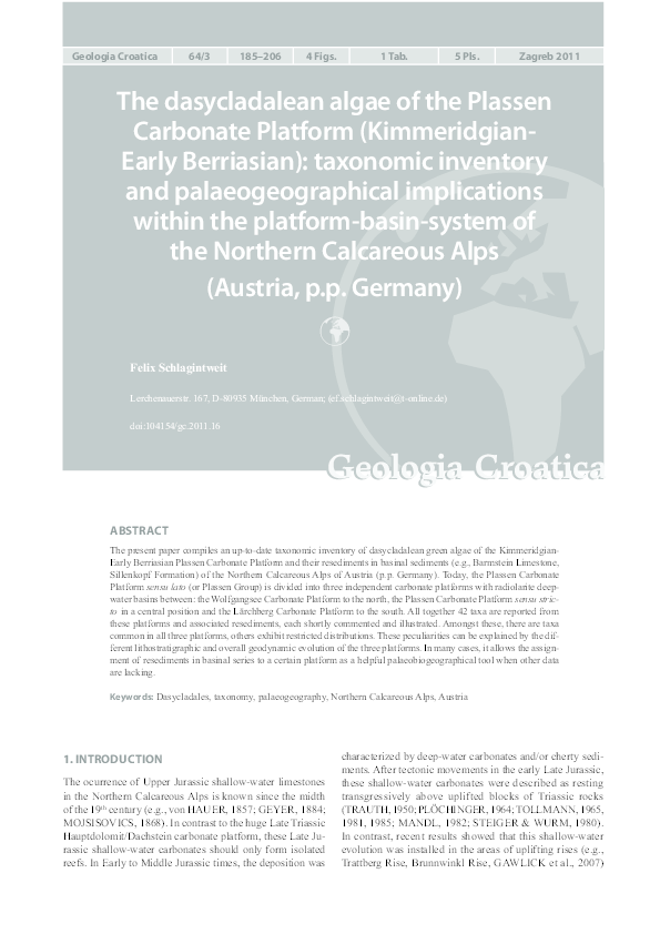 Pdf The Dasycladalean Algae Of The Plassen Carbonate Platform