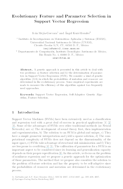 (PDF) Evolutionary Feature and Parameter Selection in Support Vector ...