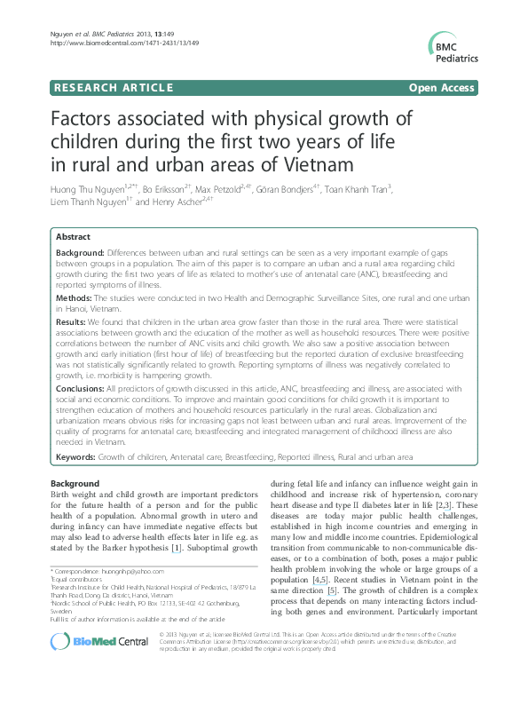 (PDF) Factors associated with physical growth of children during the ...