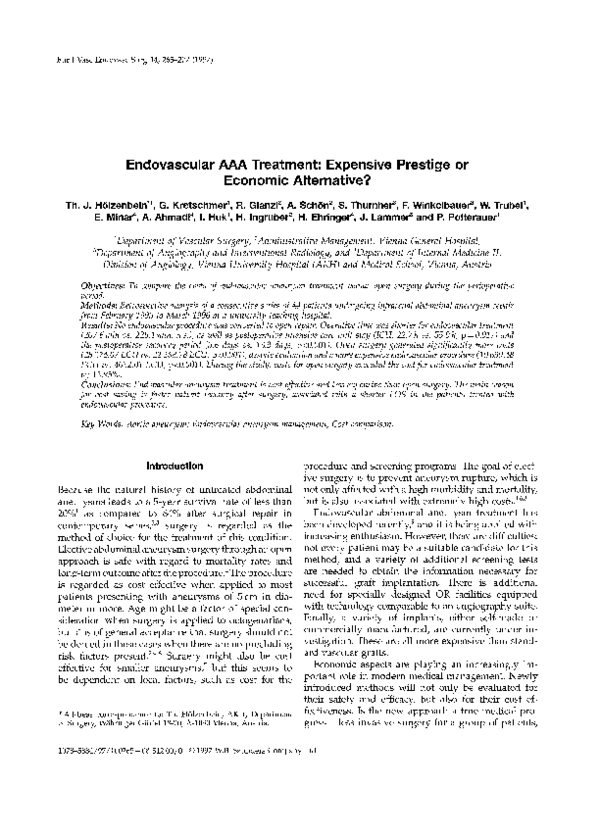 Pdf Endovascular Aaa Treatment Expensive Prestige Or Economic