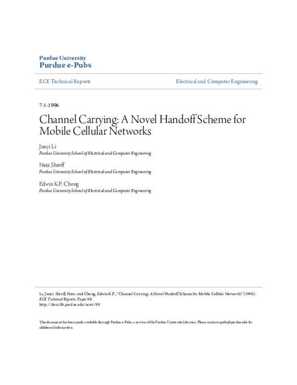 (PDF) Channel carrying: a novel handoff scheme for mobile cellular networks