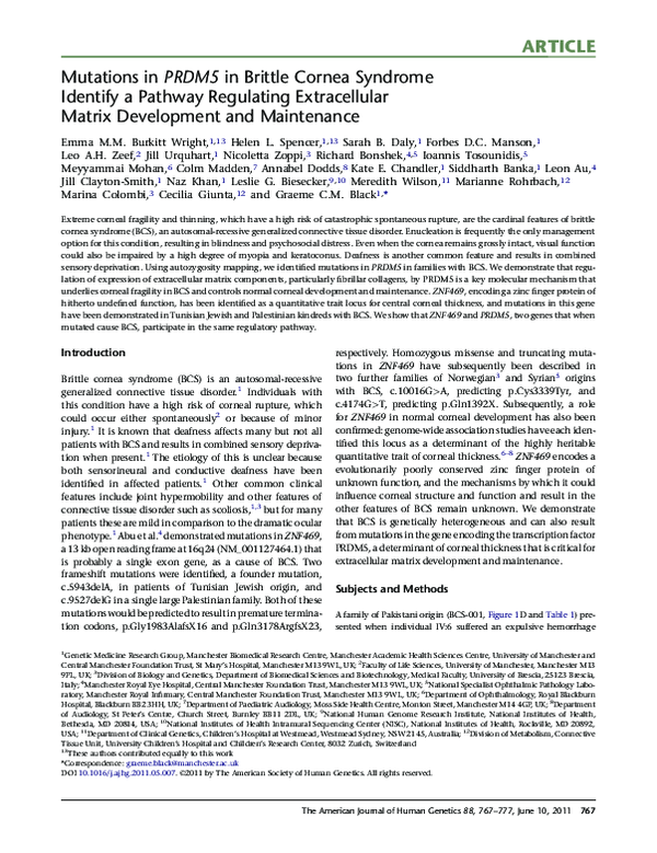 (PDF) Mutations in PRDM5 in Brittle Cornea Syndrome Identify a Pathway