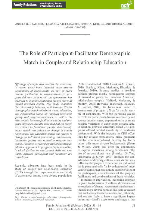 (PDF) The Role of Participant-Facilitator Demographic Match in Couple ...