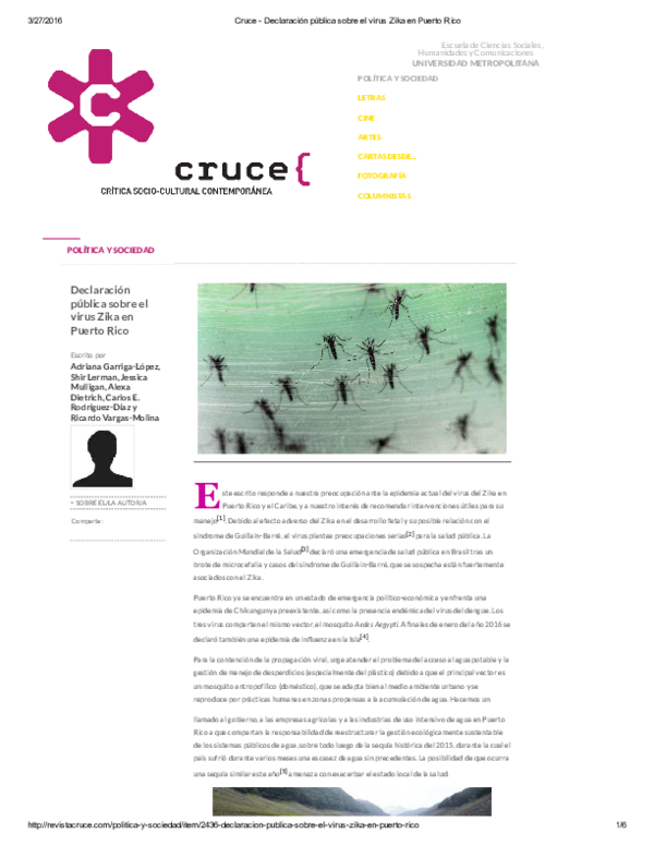 (PDF) Declaracion publica sobre el virus Zika en Puerto Rico Carlos E