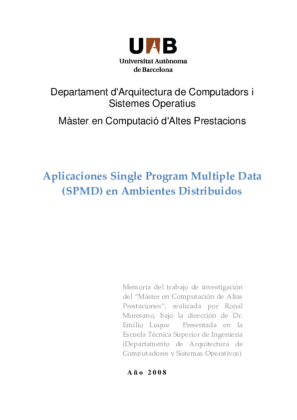 (PDF) Aplicaciones Single Program Multiple Data (SPMD) en ambientes ...