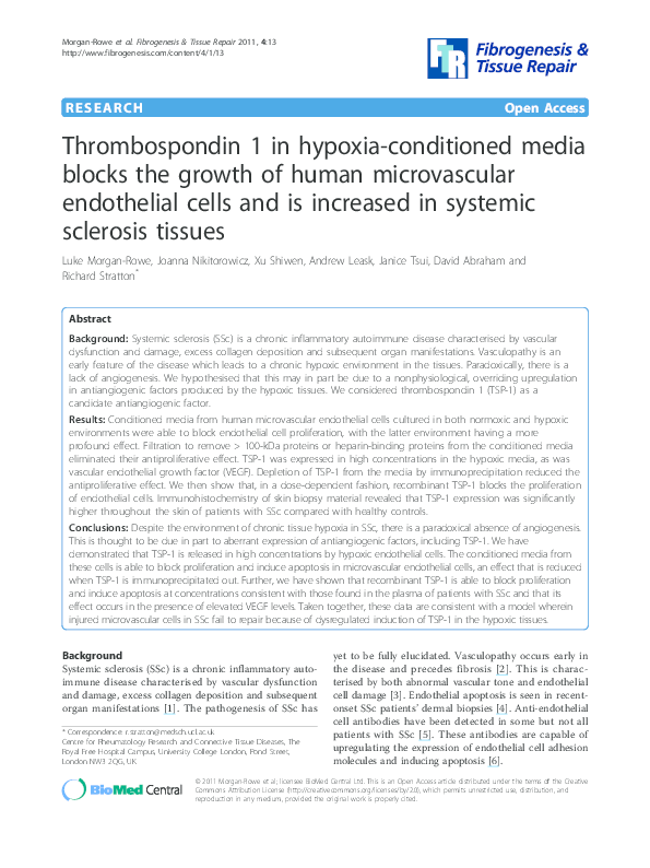 (PDF) Thrombospondin 1 in hypoxia-conditioned media blocks the growth ...