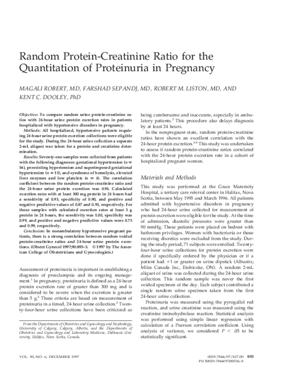 (PDF) Random proteincreatinine ratio for the quantitation of