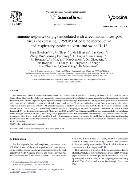 (PDF) Immune responses of pigs inoculated with a recombinant fowlpox ...