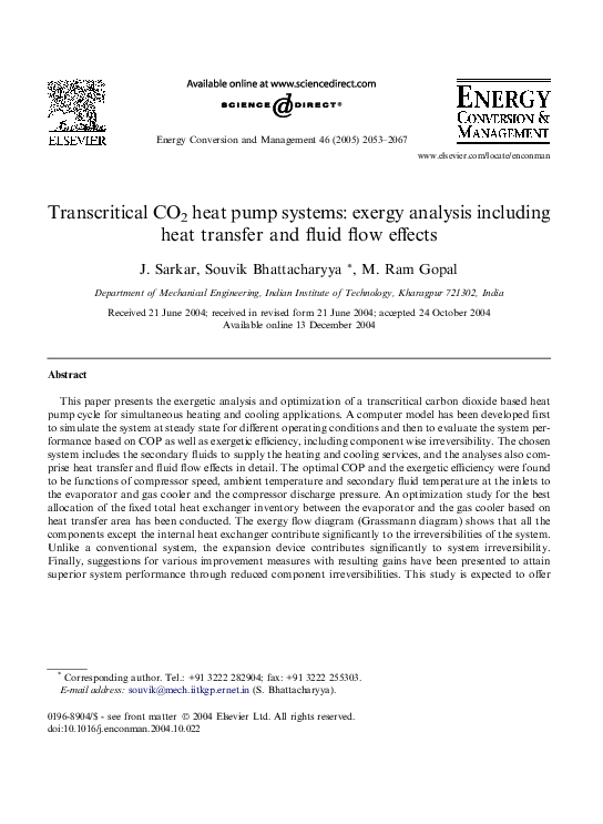 (PDF) Transcritical CO 2 heat pump systems exergy analysis including