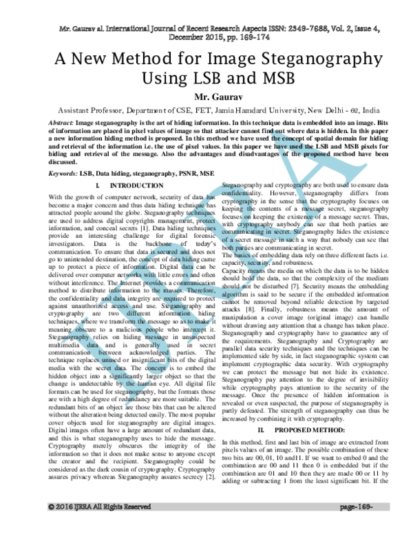 (PDF) A New Method for Image Steganography Using LSB and MSB