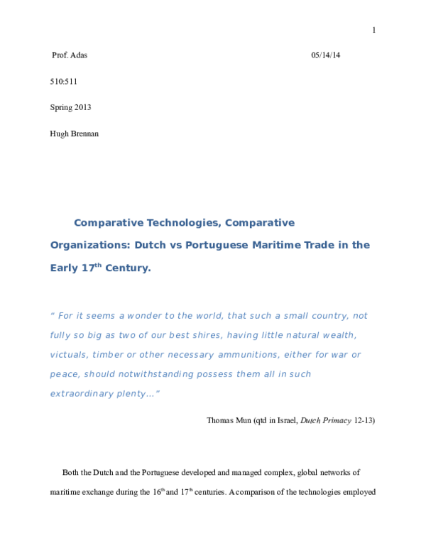 Portuguese and Dutch Oceanic Trade Compared