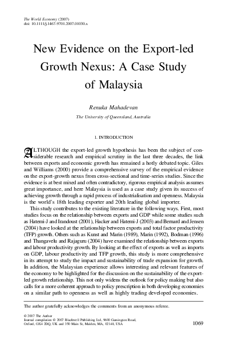 (PDF) New Evidence on the Export-led Growth Nexus: A Case Study of ...
