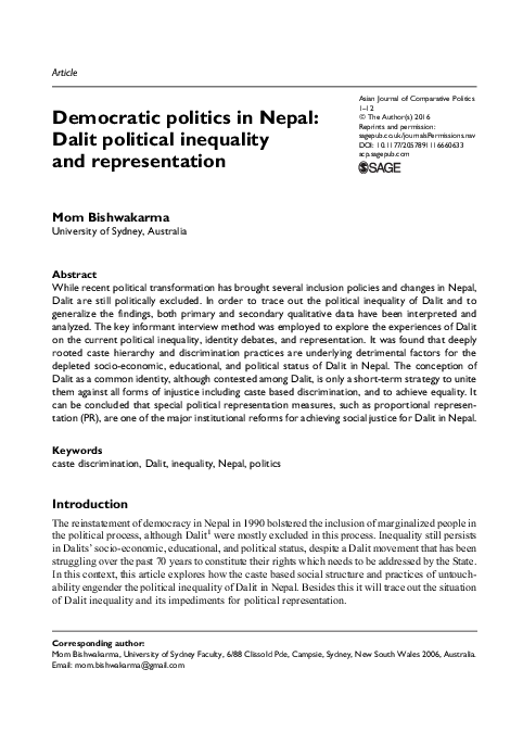 (PDF) Democratic politics in Nepal: Dalit political inequality and ...