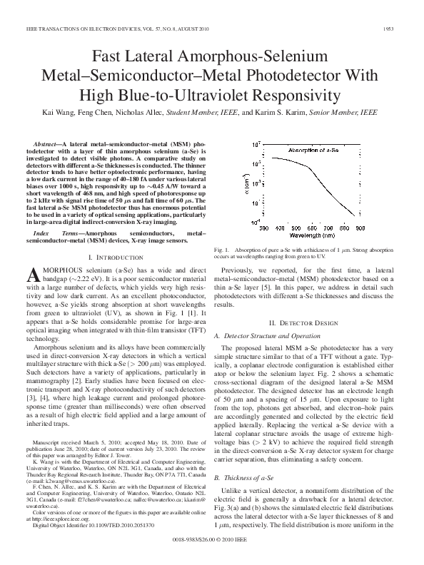 (PDF) Fast Lateral Amorphous-Selenium Metal–Semiconductor–Metal ...