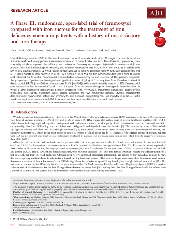 (PDF) A Phase III, randomized, open-label trial of ferumoxytol compared ...