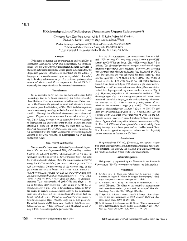 (PDF) Electromigration of submicron Damascene copper interconnects