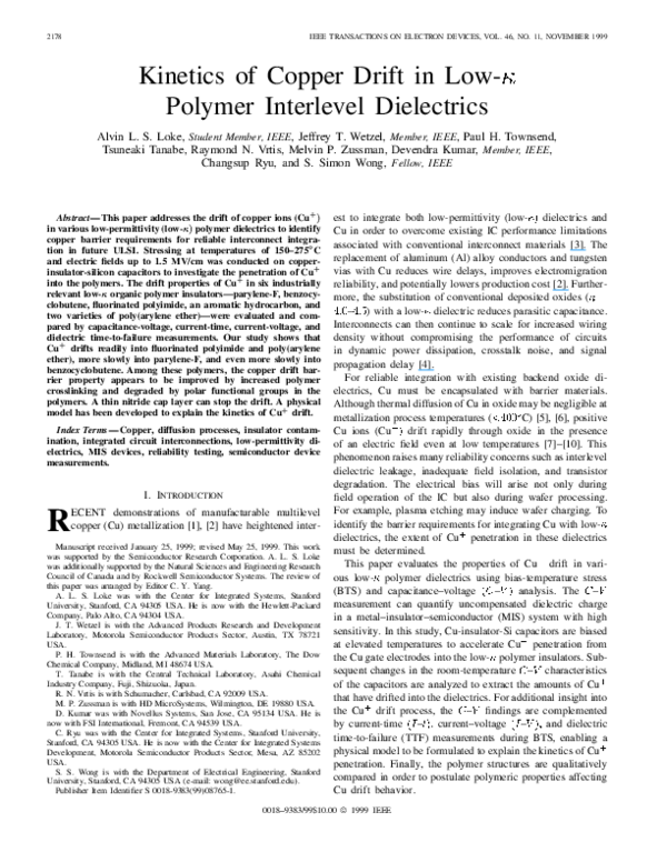 (PDF) Kinetics of copper drift in low-κ polymer interlevel dielectrics