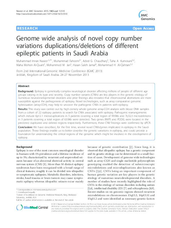 (PDF) Genome wide analysis of novel copy number variations duplications ...