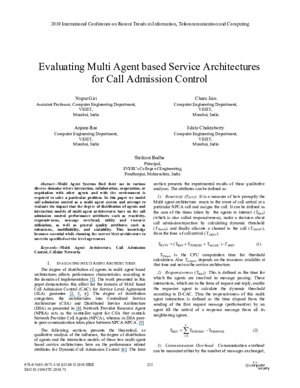 (PDF) Evaluating Multi Agent Based Service Architectures for Call ...