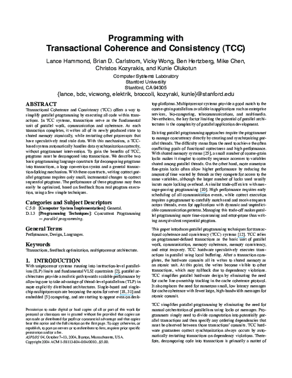 (PDF) Programming with transactional coherence and consistency (TCC)