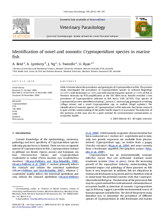 (PDF) Identification of novel and zoonotic Cryptosporidium species in ...