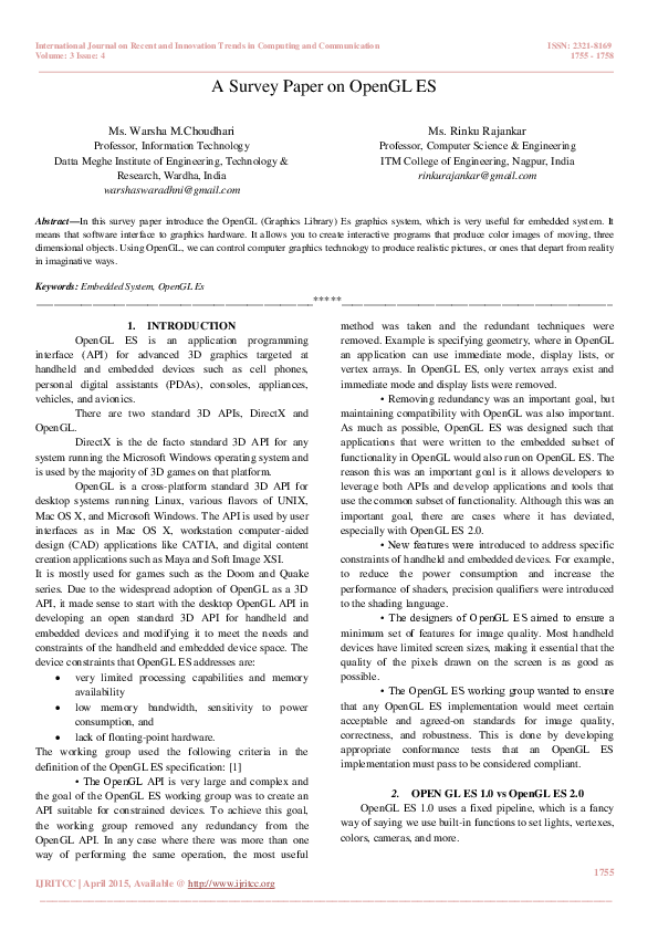 (PDF) A Survey Paper on OpenGL ES