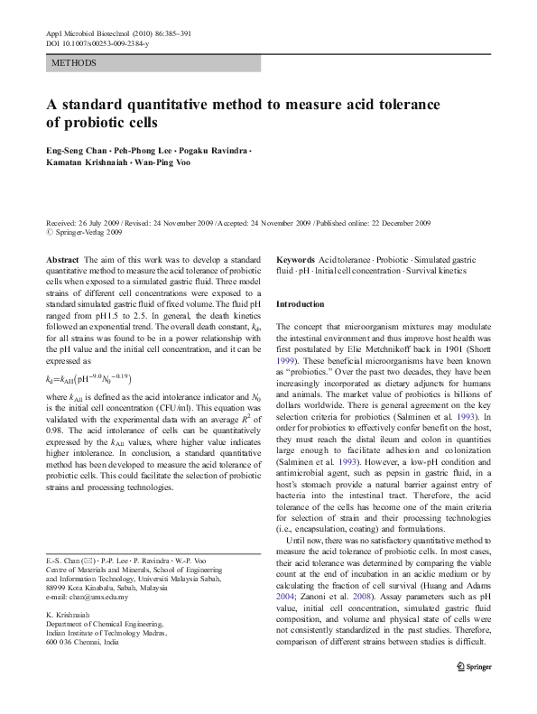 (PDF) A standard quantitative method to measure acid tolerance of