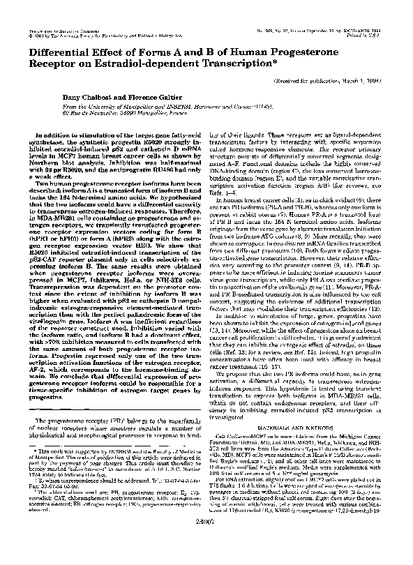 (PDF) Differential effect of forms A and B of human progesterone ...