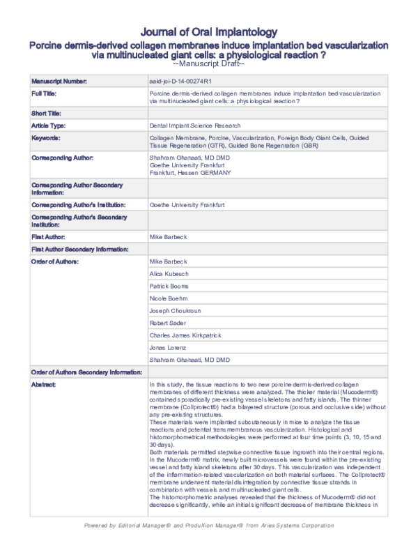 (PDF) Porcine dermisderived collagen membranes induce implantation bed