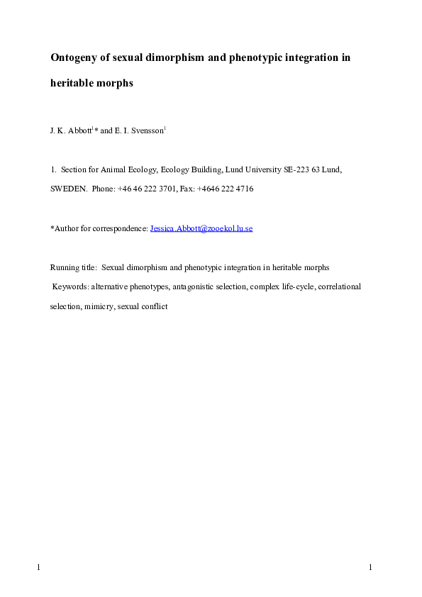 (PDF) Ontogeny of sexual dimorphism and phenotypic integration in ...