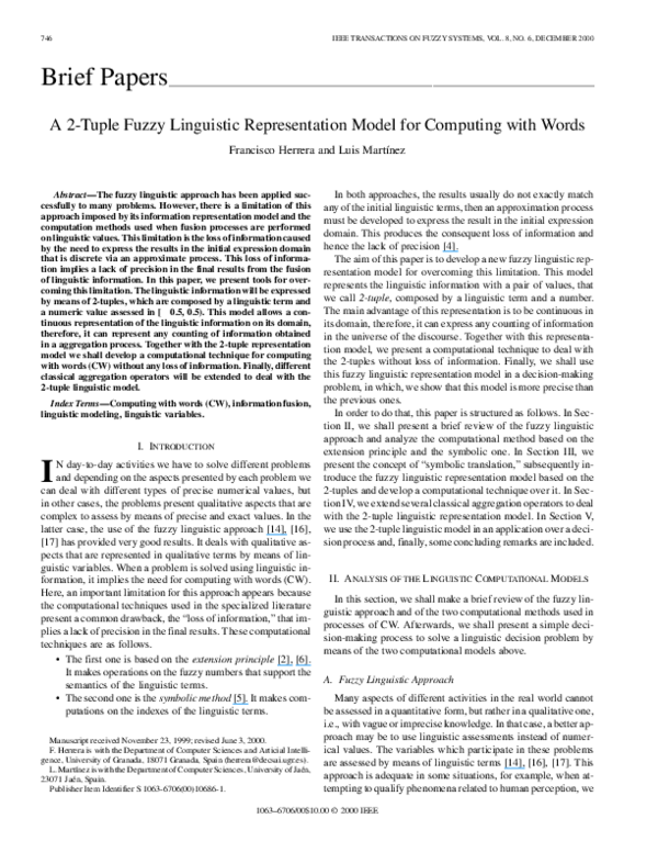 (PDF) A 2Tuple Fuzzy Linguistic Representation Model for Computing