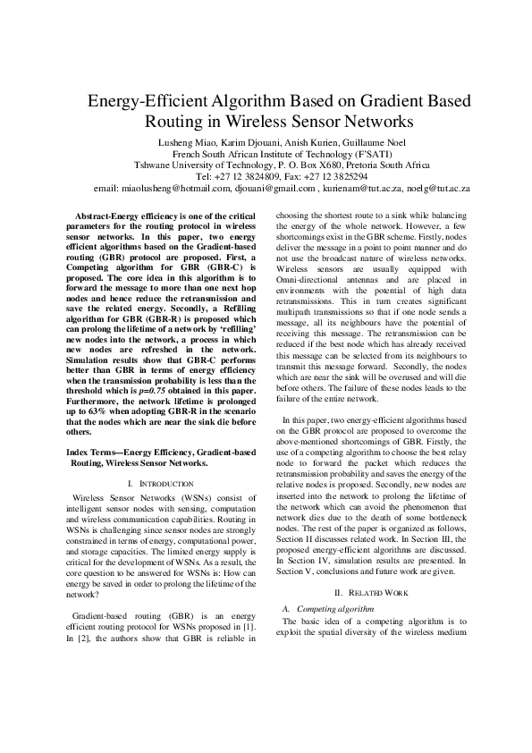 (PDF) Energy-Efficient Algorithm Based on Gradient Based Routing in ...